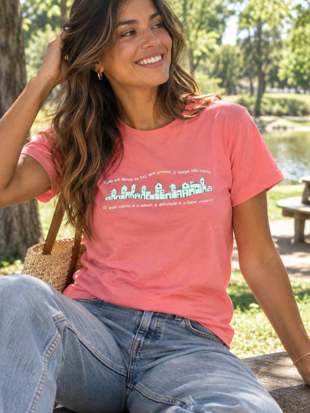 Brazil Minas Gerais Portuguese Quote T-Shirt Peach Pink 100% Cotton Made Brazil